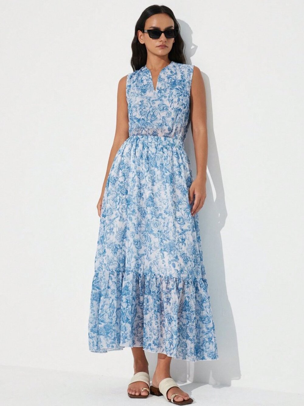 Multicolor Elegant Women's floral Print Maxi skirt and top set coord set - Picture 4 of 7